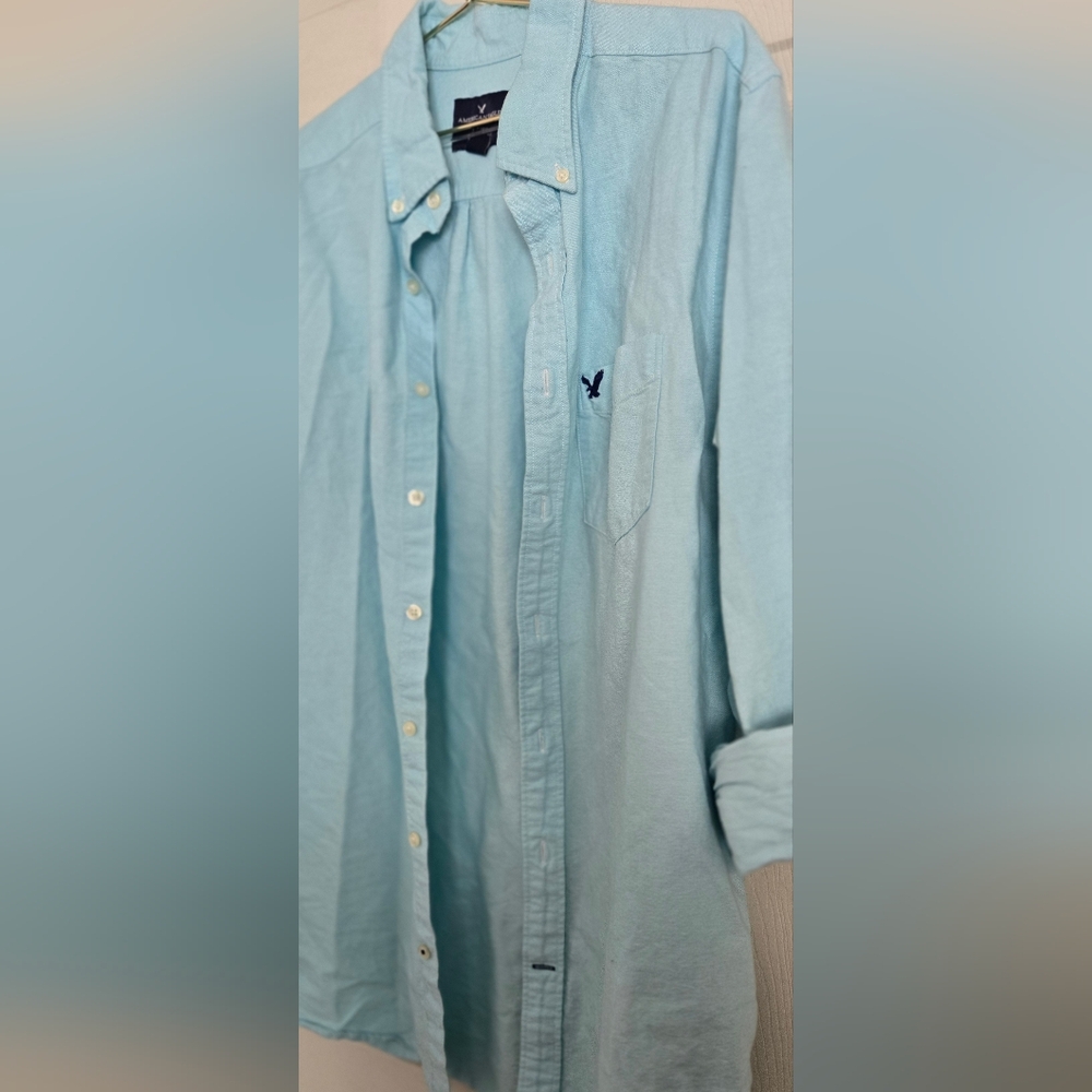 American Eagle Outfitters Light Blue Casual Button Down Long Sleeve Shirt - Picture 4 of 9